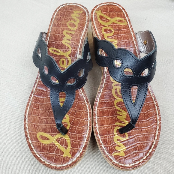 SAM EDELMAN Ralphie Black Cork Wedge Sandals 8 - Picture 2 of 11